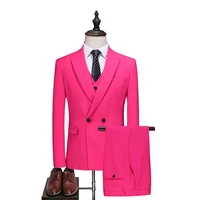 mens suits for wedding prom groom tuxedos formal solid hot pink men suit 3pcs set male costumes jacketpantsvest