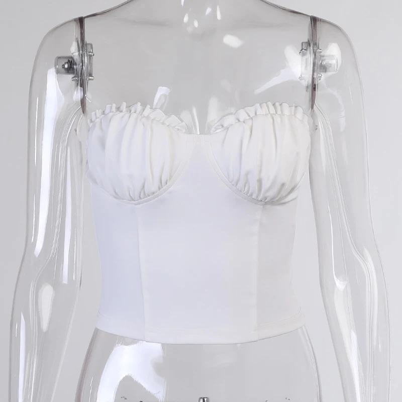 

2021 Sexy Strapless Corset Camis White Vintage Crop Tube Top Backless Bustier E-girl Women Summer Ruched Bralette Tops Clothes