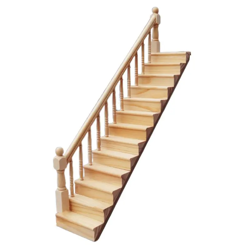 

1:12 Dollhouse Miniature Handrail Staircase Wooden Scene Plain Stairway Models BX0D