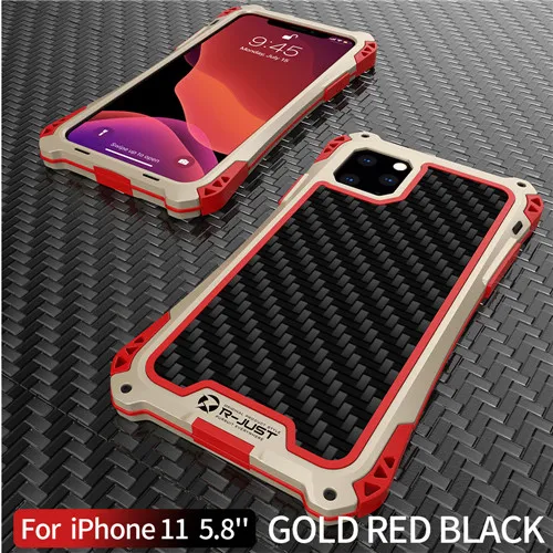 Gold Red AMIRA Водонепроницаемый противоударный чехол для телефона для Iphone 11 11 Pro Iphone 11 Pro MAX чехол из углеродного волокна для тяжелых условий эксплуатации прочный Чехол-гибрид - Цвет: Gold Red