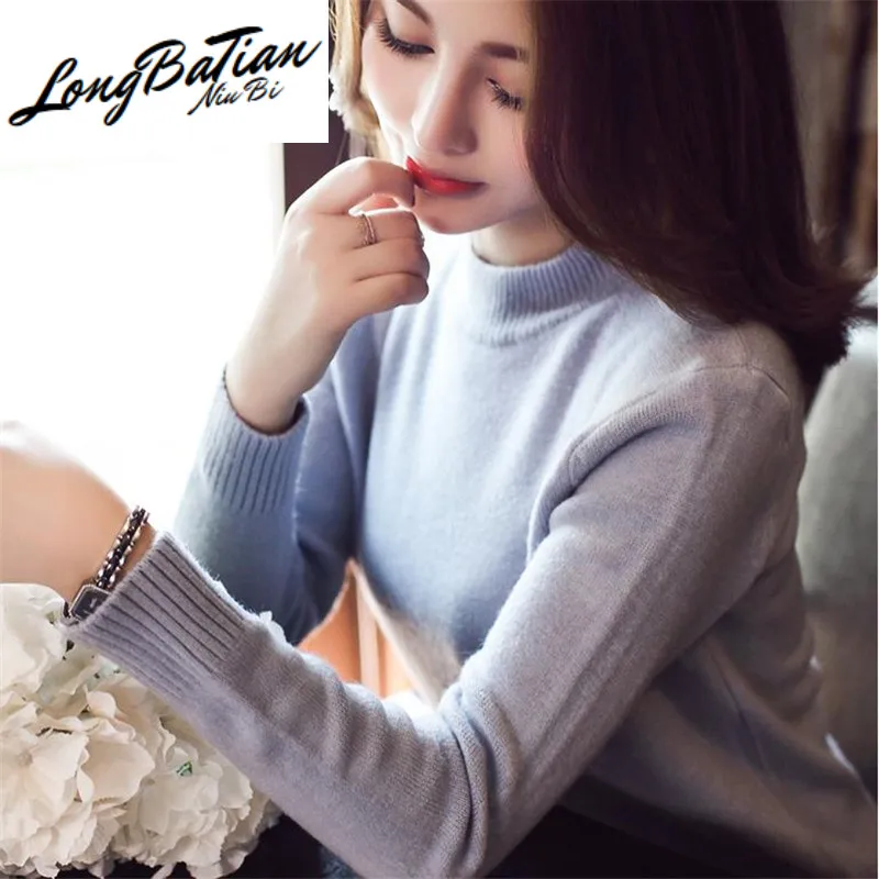 

Свитер с высоким воротником, женские вязаные Джемперы, женские топы, осенне-зимний модный однотонный вязаный пуловер с длинным рукавом, Жен...