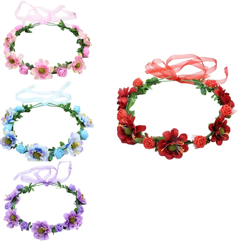 

Bohemian Handmade Rose Flower Crown Headband Wedding Beach Hair Wreath Garland