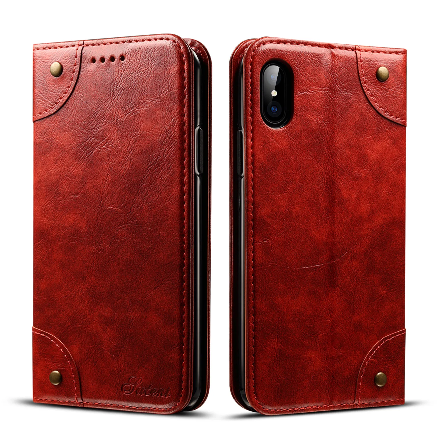 Красный Роскошный деловой чехол-кошелек из натуральной кожи для Iphone X XS XR 8 7 6S Plus, винтажный флип-чехол, кожаный чехол для Iphone 11 Pro Max - Цвет: Красный
