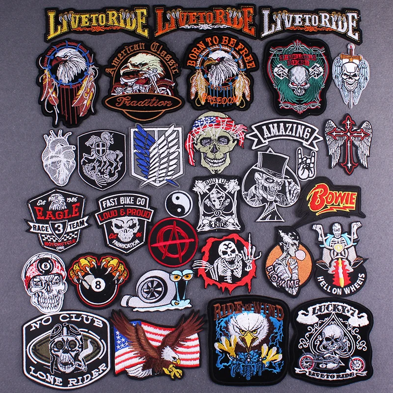 

Biker Patch Embroidery Patches For Clothing Stripes Punk Clothing Patches DIY Punk Badges Iron on Patches On Clothes Accessories