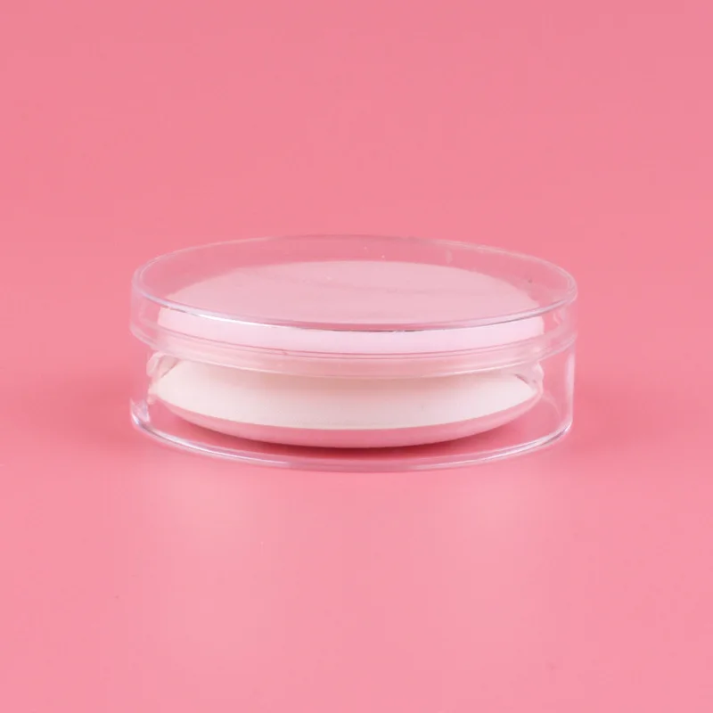 

2pcs Round Powder Puff Natural Smooth Cosmetic Air Cushion Portable Suspenable Storage Case Transparent Box
