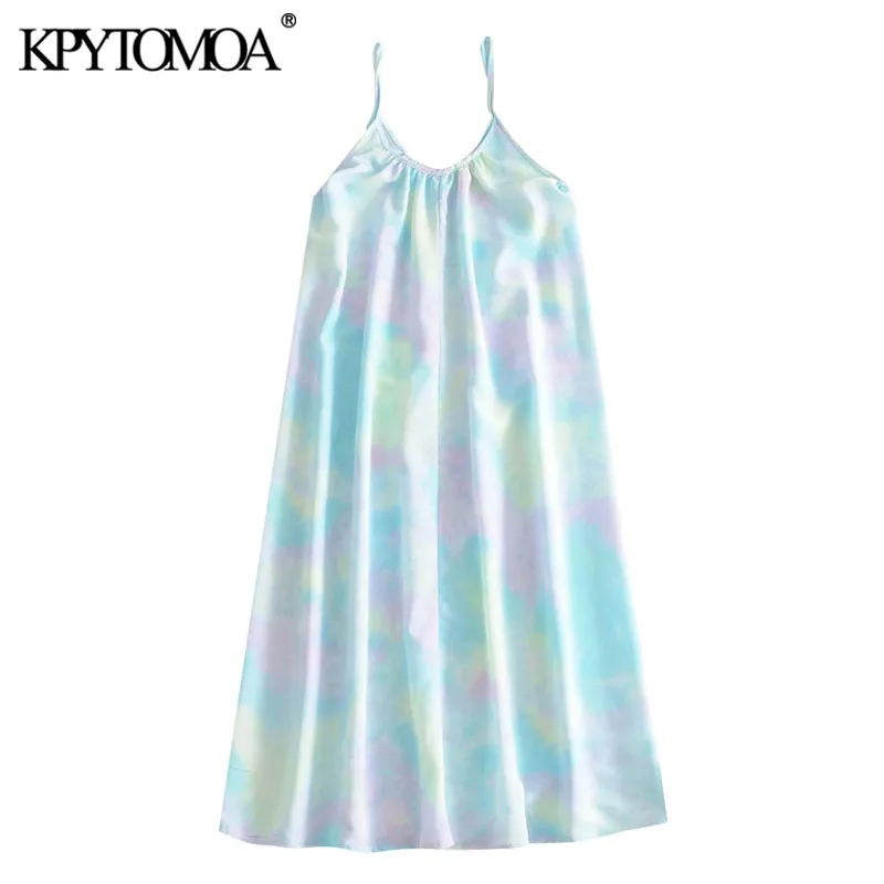 Женское плиссированное платье средней длины KPYTOMOA винтажное с тонкими бретелями