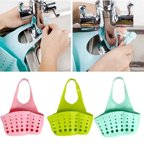 

1 Pcs Adjustable Button Hanging Basket Storage Pocket Sink Sponge Shelf For Kitchen Bathroom Storage Tool