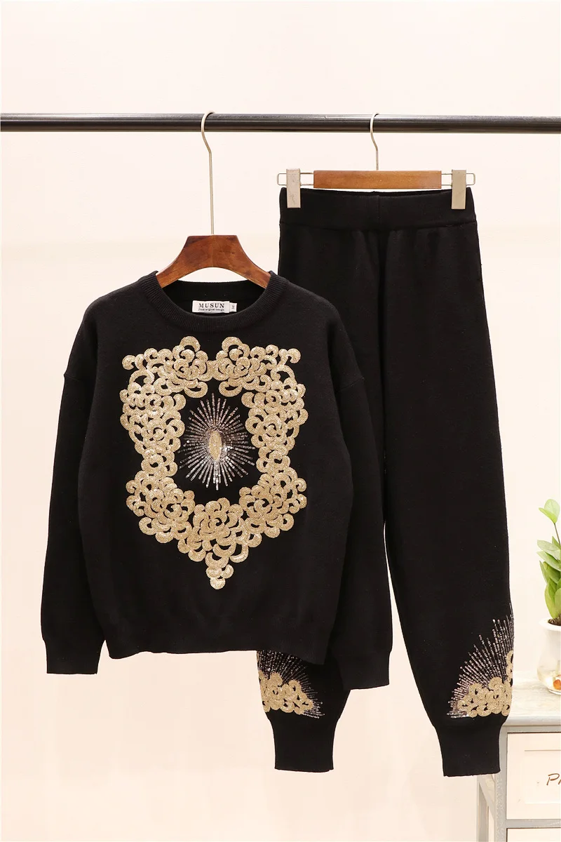 Комплект из двух предметов для женщин Осень зима теплый плотный вязаный пуловер