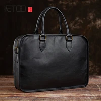 aetoo handmade first layer leather mens briefcase 15 6 inch computer bag retro simple casual business handbag leather