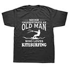 Футболка для кайтсерфинга с надписью Never Underestimate A старикам, которая любит кайтсерфинга, футболки для рожденных, скейтборд, подарочные футболки, Винтажная футболка для кайтсерфинга