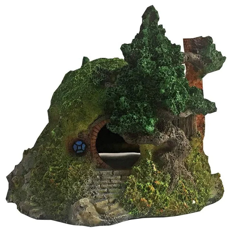 Аквариум Украшение дом под рептилию отверстие домик убежище аквариум орнамент