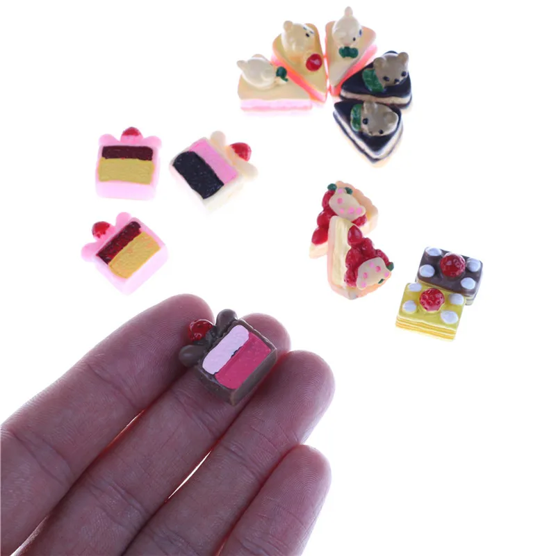 

5pcs/set new arrival Mini Cake Model Simulation Cake DIY Resin Doll house Miniature Food Scene Model For Kids Kitchen Toys