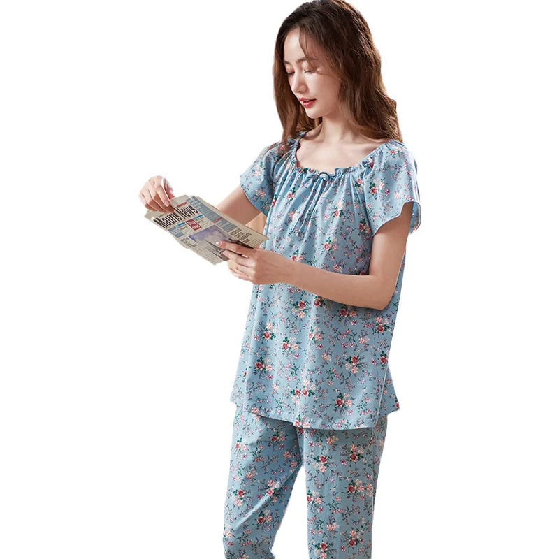 

Summer Women Print Pajamas Sets 2PCS Sexy Slash Neck Female Pyjamas Sleep Suit Sleepwear Nightwear Loungewear Home Wear
