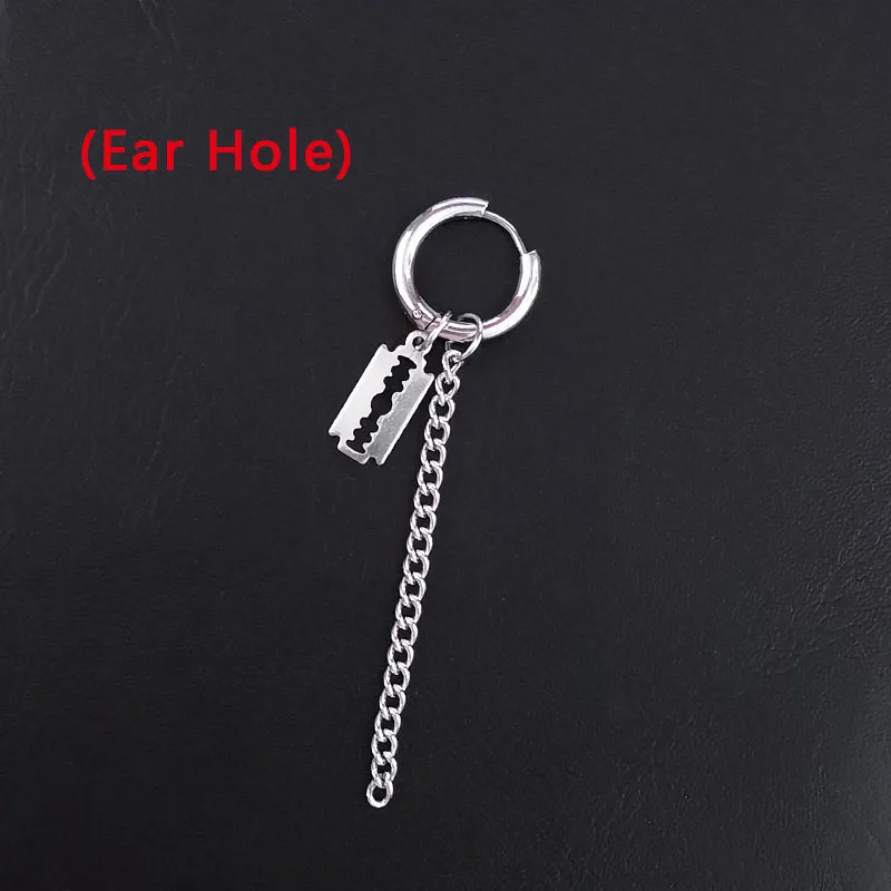 9 Blde Ear Hole Серьги в стиле панк из нержавеющей стали, зажим для женщин и мужчин, перо, лезвие, крест конус кисточка, цепочка, подвеска для мальчиков и девочек, рок, хип-хоп серьги-гвоздики - Окраска металла: 9 Blde Ear Hole