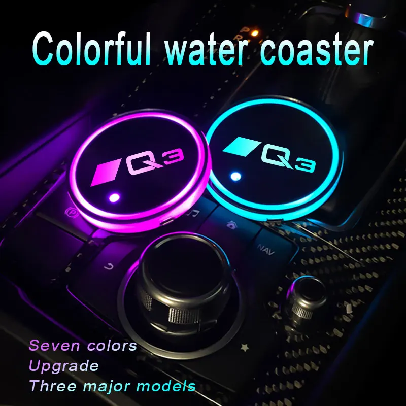 

Car Water Coaster LED Light 7 Colors Automotive Cup Mat For Audi Q3 2012 2013 2015 2016 2017 2018-2021 Auto Accessories