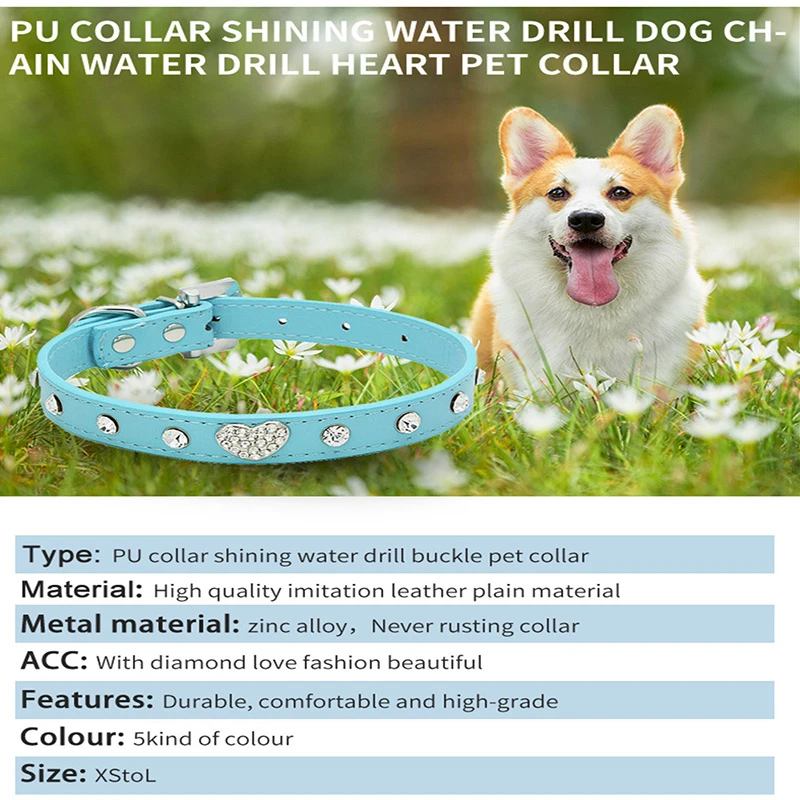 Блестящая искусственная кожа стразы в форме сердца хорошие украшения ошейник