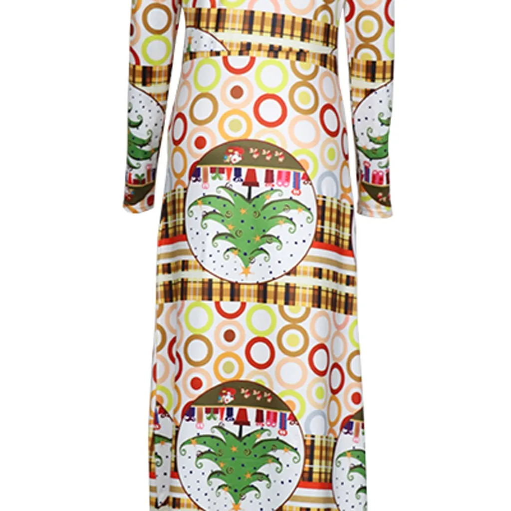 Рождественское женское платье с длинным рукавом и круглым вырезом повседневные