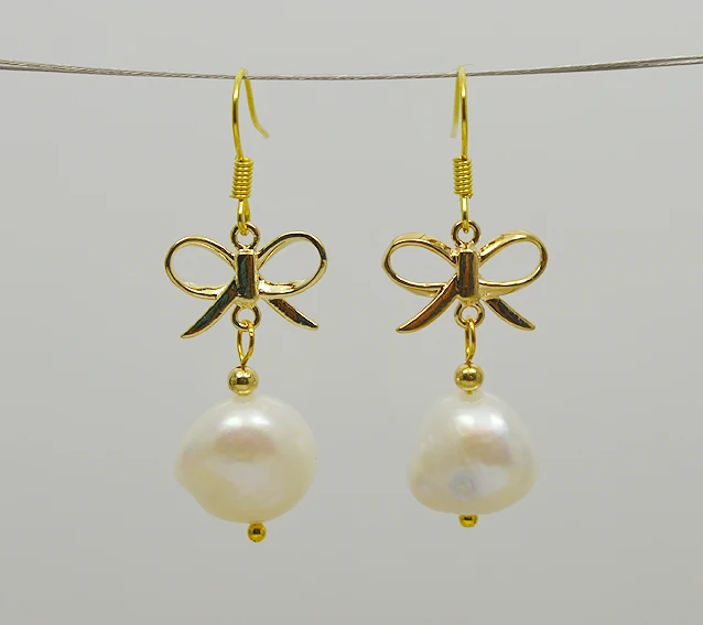 

Unique Design AA 12MM Baroque Pearls Earrings Gold Butterfly S925 Sterling Silver Dangle Earring Fine Jewelry Classic Lady Gift