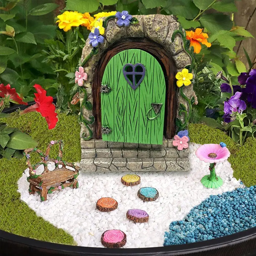 

1PC Large Fairy Door Solar Light LED Elf Steps Stone Door Secret Magical Fairy Garden Ornament Outdoor Figurine Gift For Garden