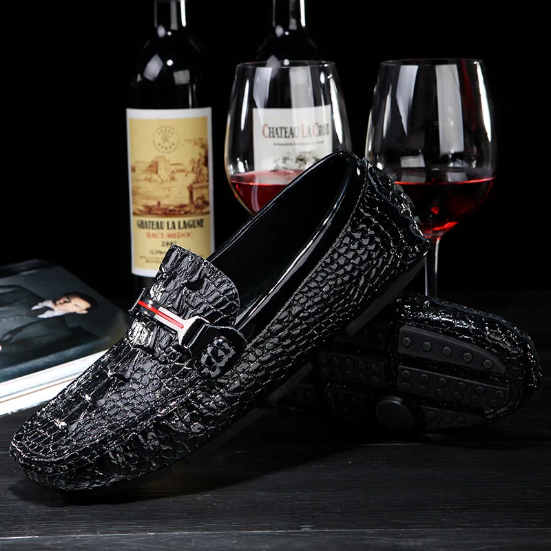 

Crocodile Pattern Mens Loafers Genuine Leather Casual Car Driving Shoes Men Flats Luxury Loafer Men's Shoes Man Slip On Flats