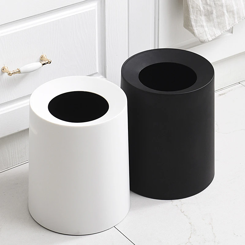 Creative Plastic Round Double-Layer Uncovered Trash Can Household Kitchen Trash Basket Bathroom Office Storage Bin