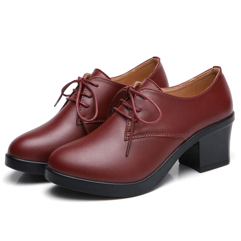 matt wine red Ngouxm/женские туфли-лодочки; Туфли на каблуке для работы; туфли-лодочки на шнуровке; женские офисные туфли на среднем каблуке с квадратным круглым носком - Цвет: matt wine red