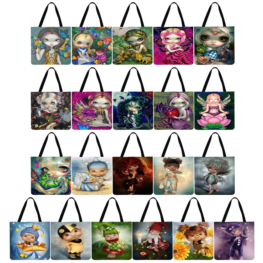 

Складная квадратная сумка для хранения, женские модные сумки с принтом эльфов для путешествий на открытом воздухе