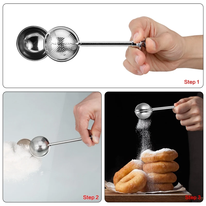 

Flour Or Powdered Sugar Shaker Duster,Spring-operated Handle For Easy Operation Stainless Steel Pepper Duster Kitchen Supplies