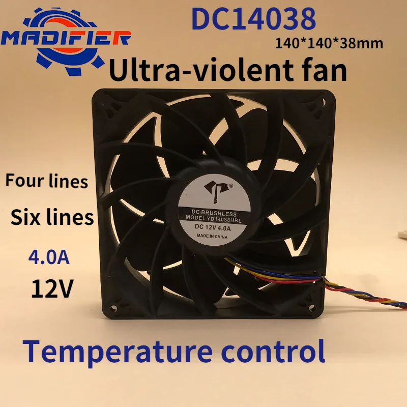 

14038 12V 4.0a 14cm four-wire six-wire temperature control violent high air volume mining machine cooling ventilation fan