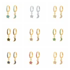 Серьги-кольца с подвесками CANNER 925 пробы, серебристый неправильной формы, 2021, в форме звезды и Луны, 18k, свадебный подарок