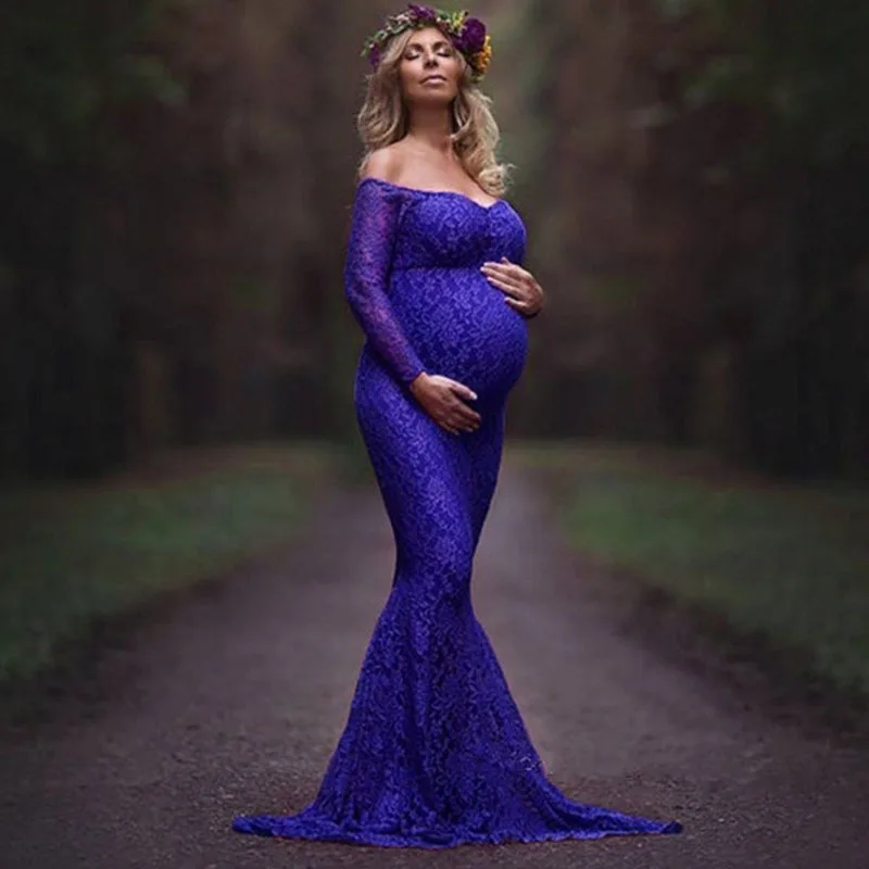 

Shoulderless Lace Maternity Dress For Photo Shoot Maternity Photography Props Pregnancy Dress Photography Maxi Vestidos Gestante