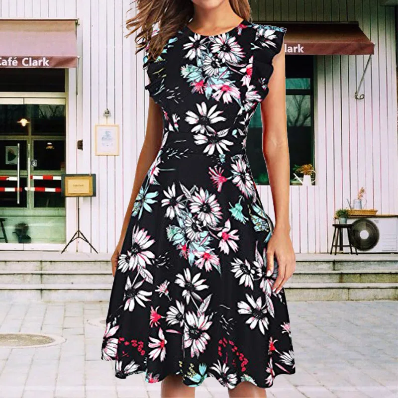 Женское винтажное коктейльное платье трапециевидной формы с оборками и