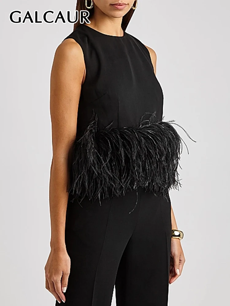 Женский жилет с меховым подолом GALCAUR однотонный минималистичный Топ без рукавов