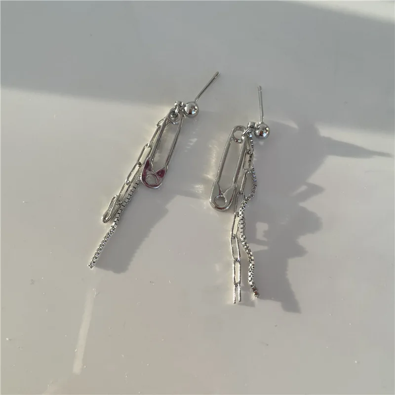 

2021 Punk Style Safety Pin Chain Long Tassels Stud Earrings Geometric Earrings Accessories Jewelry Earring for Women Girls