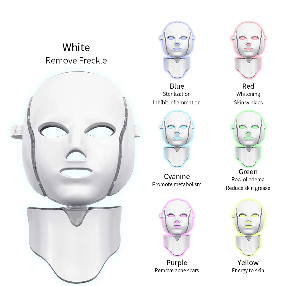 

7 Color Led Face Photon Light Therapy Machine / Korea LED Facial Mask with Neck