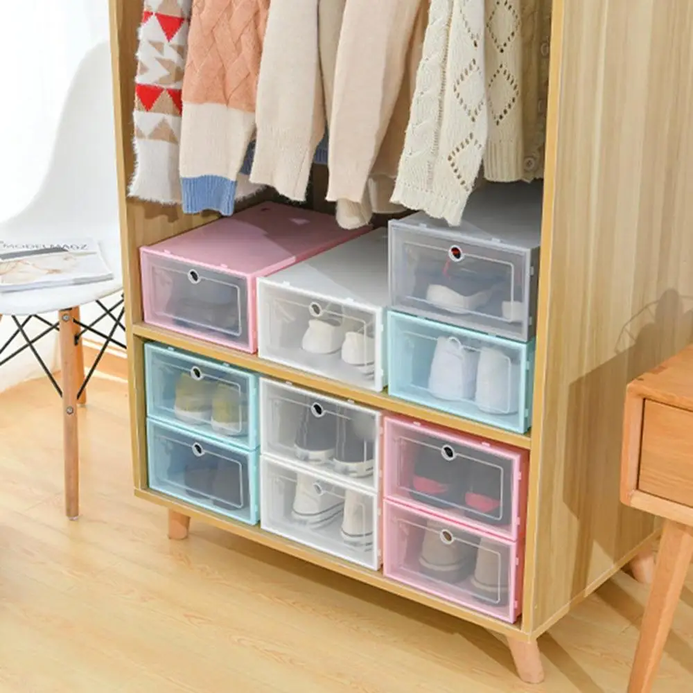

4 Colors Shoes Boxes Thickened Transparent Drawer Case Plastic Shoe Boxes Dustproof Shoes Organizer Box Combination for Home