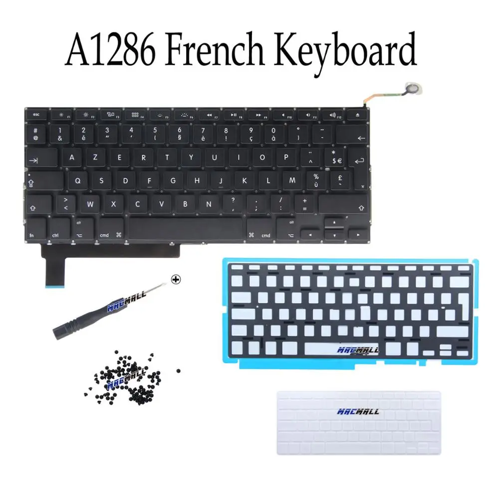 

New For MacBook Pro 15" Unibody A1286 MB985 MB986 MC371 MC372 FR French Keyboard + Backlight + Keyboard Cover + Screws 2009-2012