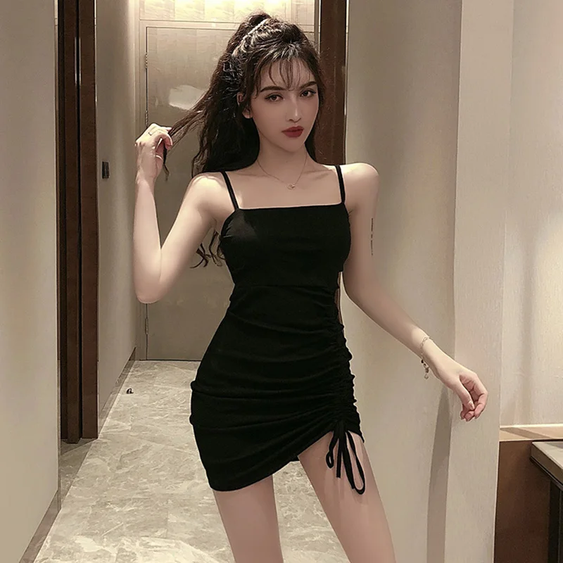 

Solid Color Sexy Dress Spaghetti Female High Waist Sheath Club Dresses For Women Short Summer Mini Sleeveless Vestidos