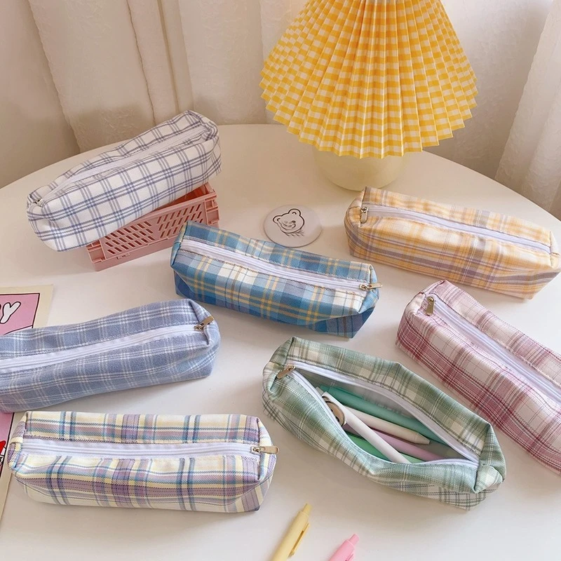 

Pencil Case Big Capacity Multifunction with Zipper Stationery Organizer Pouch Square Grid Cosmetic Bag for Cute School Supplies