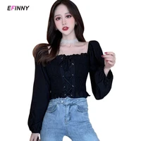 korean style womens t shirt long sleeve black white crop top women tops and bloues summer tops women shirt fashion streetwear