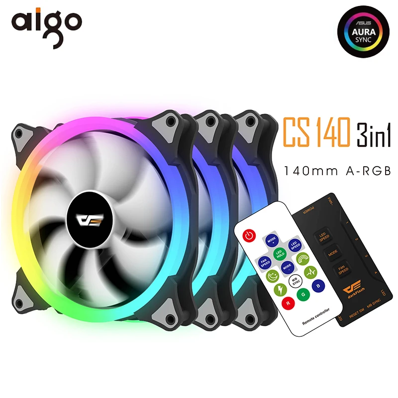 Aigo darkFlash AURA SYNC 3 P-5 V Вентилятор охлаждения ПК 140 мм светодиодный вентилятор охлаждения компьютера ПК кулер бесшумный чехол контроллер вентилятора