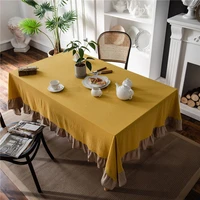 washed cotton tablecloth solid color hotel picnic table rectangular cover home dining tea table decoration lace tassel