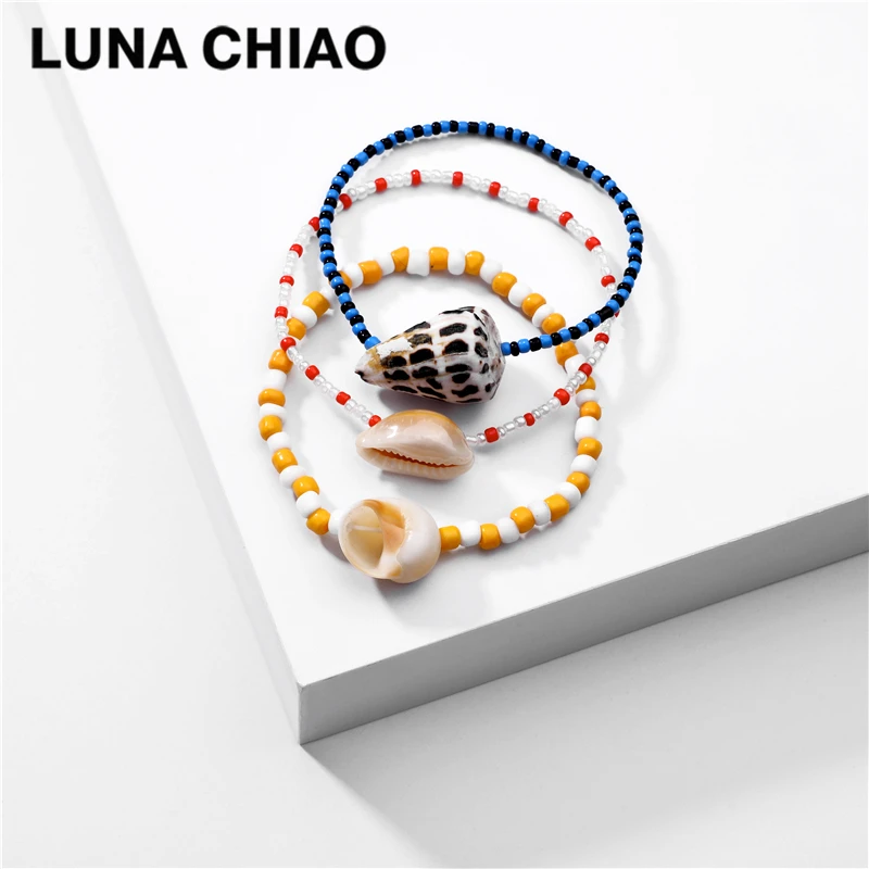 LUNA CHIAO 3 pieces/Lot Colorful Beaded Bracelet for Summer-Shell Conch Layering Stackable Set Women | Украшения и аксессуары