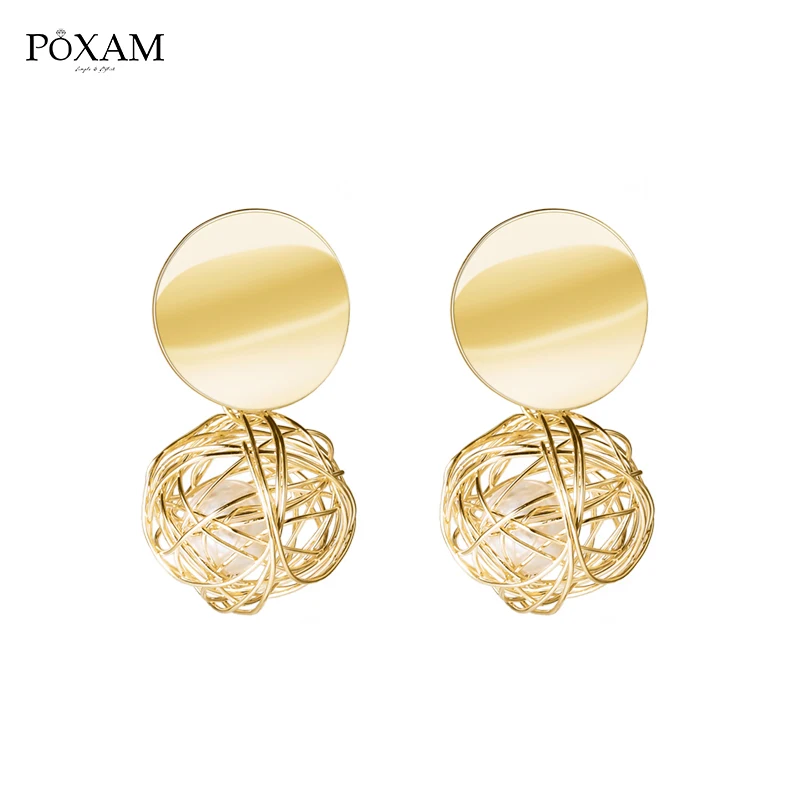 Женские серьги-подвески с жемчугом серьги золотистого цвета в форме шара