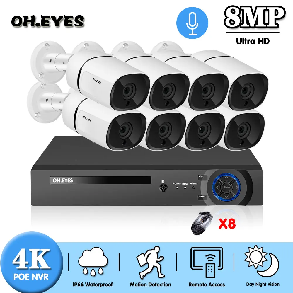 

8CH 4K NVR 8MP Dome POE IP Camera Home/Outdoor H.265 Security Systems Kit CCTV Video Surveillance NVR Kits XMEYE