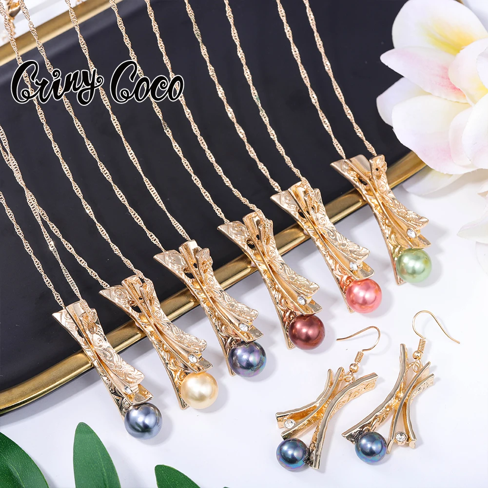 

Cring Coco 2022 Design Women Hawaiian Polynesian Pearl Chains Necklaces Colorful Bead Gold Plated Jewelry Pink Necklace Women's