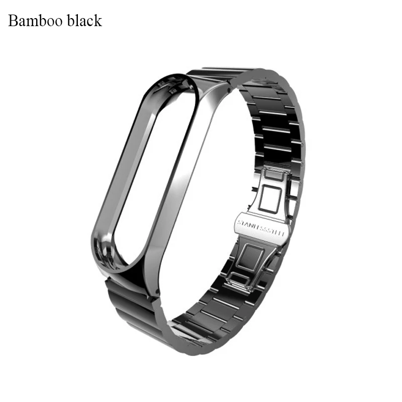 bamboo black BOORUI mi Band 4 ремешок металлический Безвинтовой браслет из нержавеющей стали mi band 3 ремешок для Xiaomi mi Band 3 4 Pulseira band Замена - Цвет: bamboo black