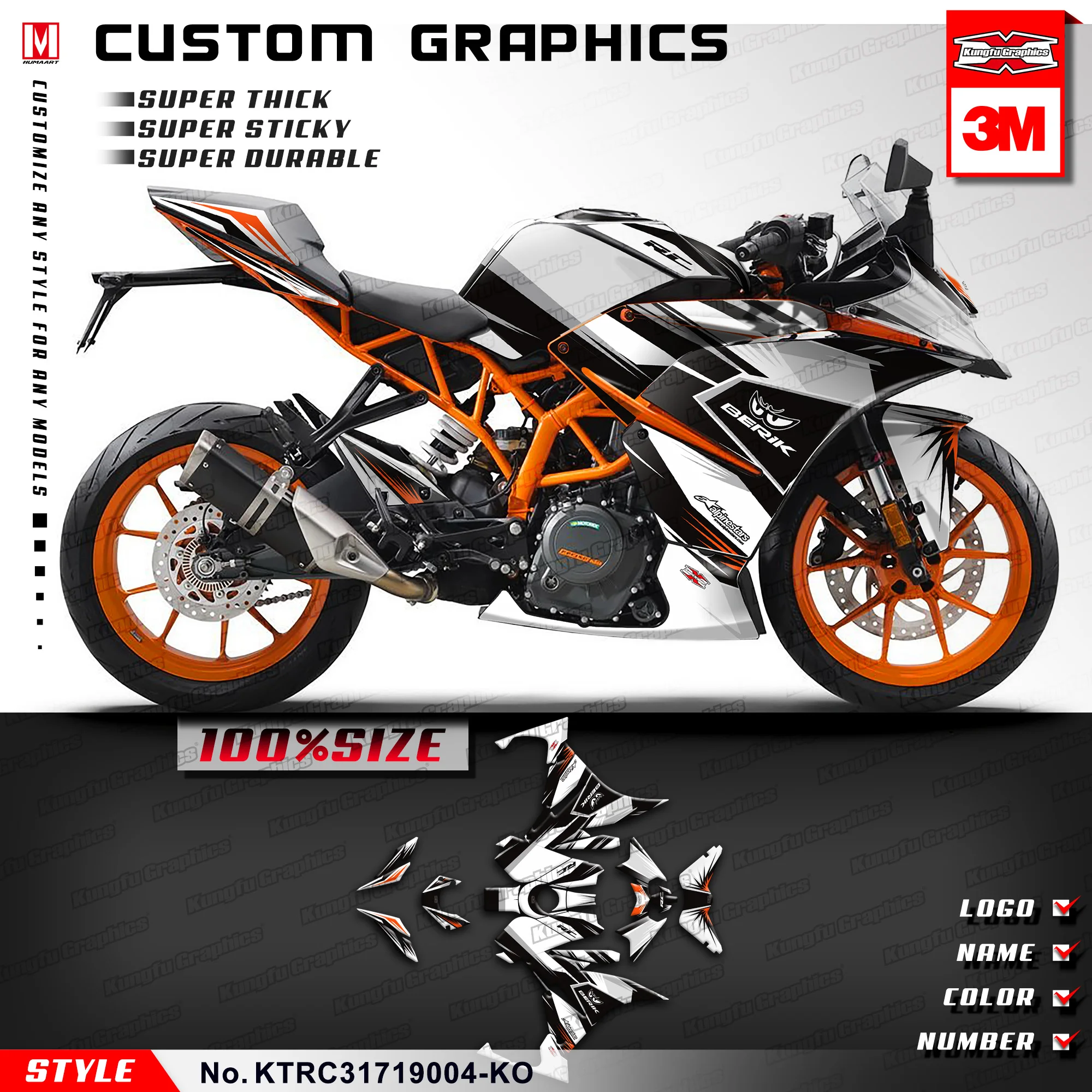 Наклейки на мотоцикл KUNGFU GRAPHICS Restyle персональные наклейки клейкие для RC 125 200 RC125 RC200