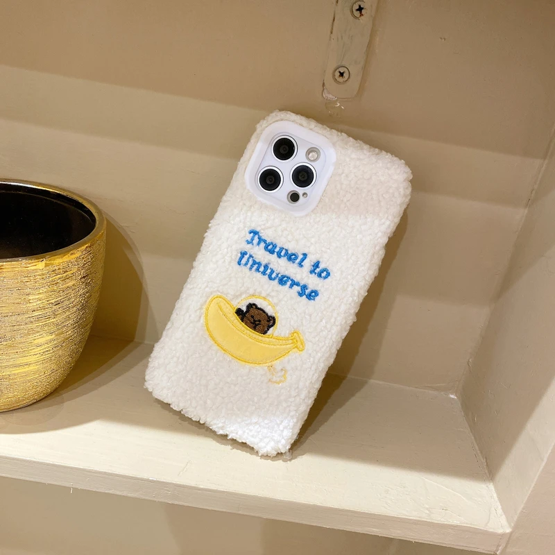 

Cute Cartoon Bear Soft Furry Phone Case For iPhone 13 12 11 Pro Max Capa Winter Warm Plush Cover For 7 8 Plus X Xs Max Xr Funda