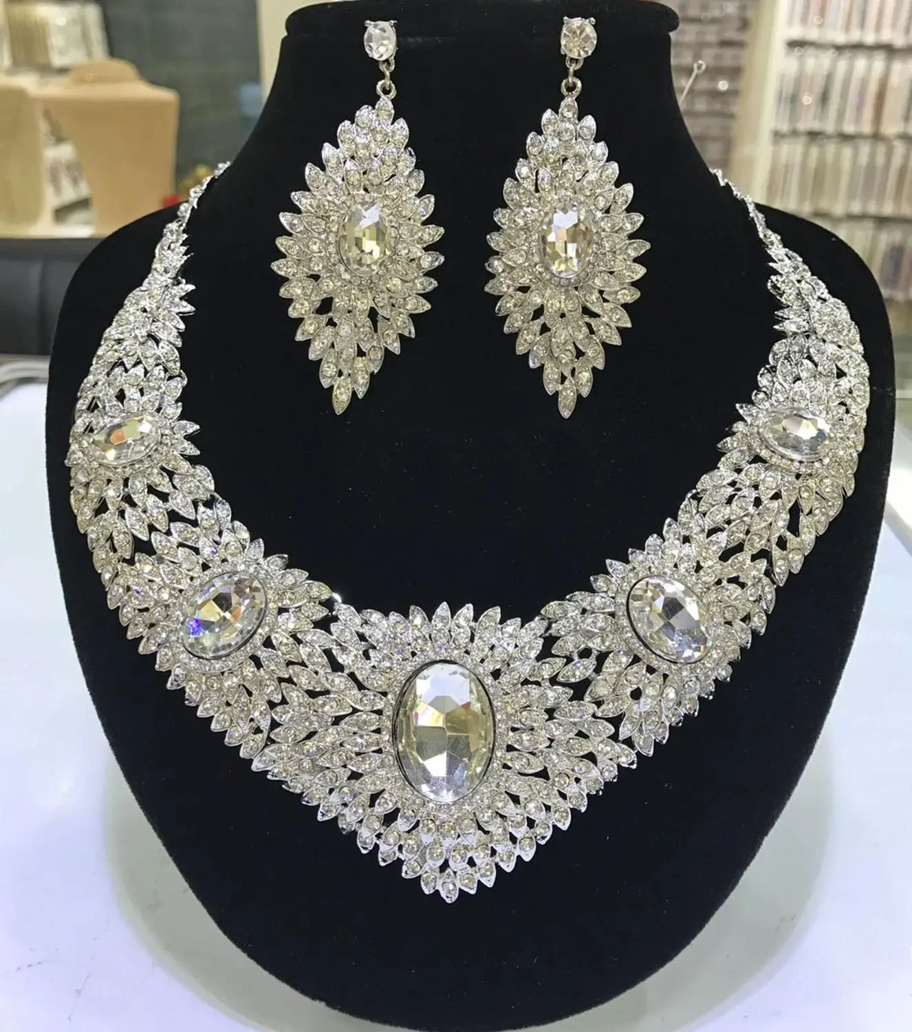 

Nigerian Jewelry Sets Women Wedding Bridal Jewelry Cubic Zircon Necklace Rhinestone Drop Earrings